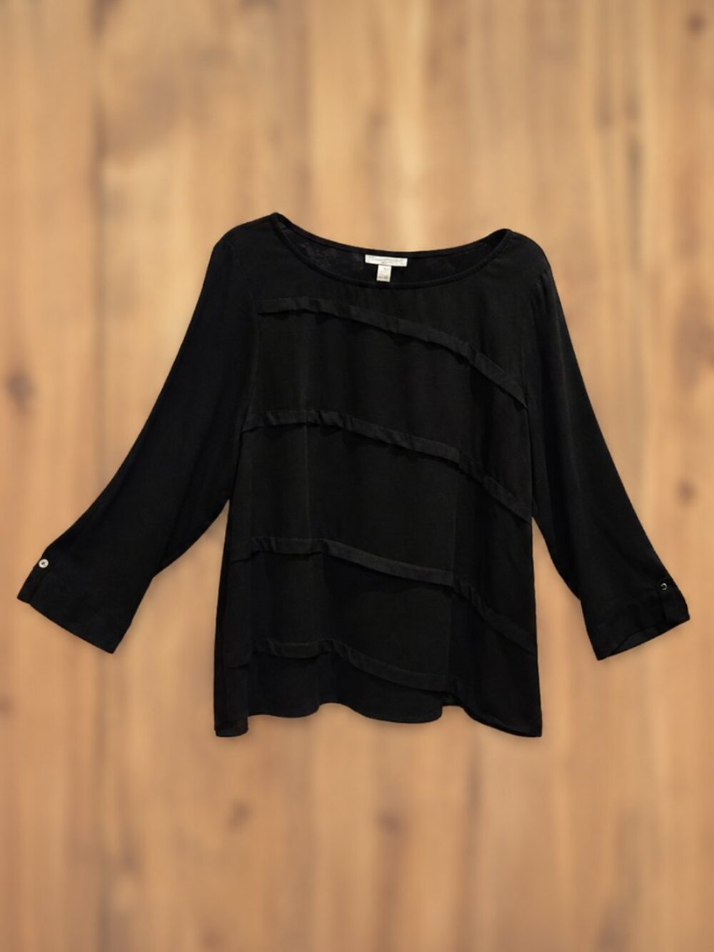 Dana Buchman Black Boat Neck Tiered Layered 3/4 Sleeve Blouse - XL